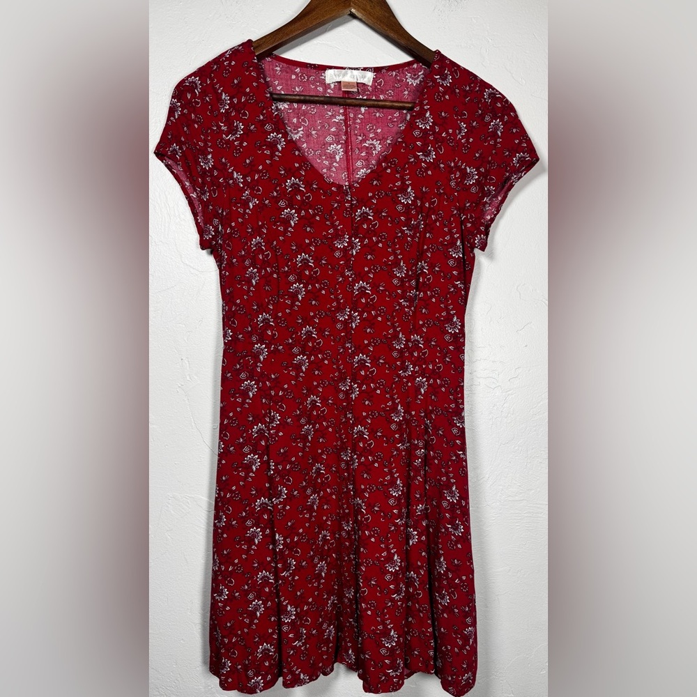 Band of Gypsies Laced Back‎ Red Boho Floral Mini Dress Size Small